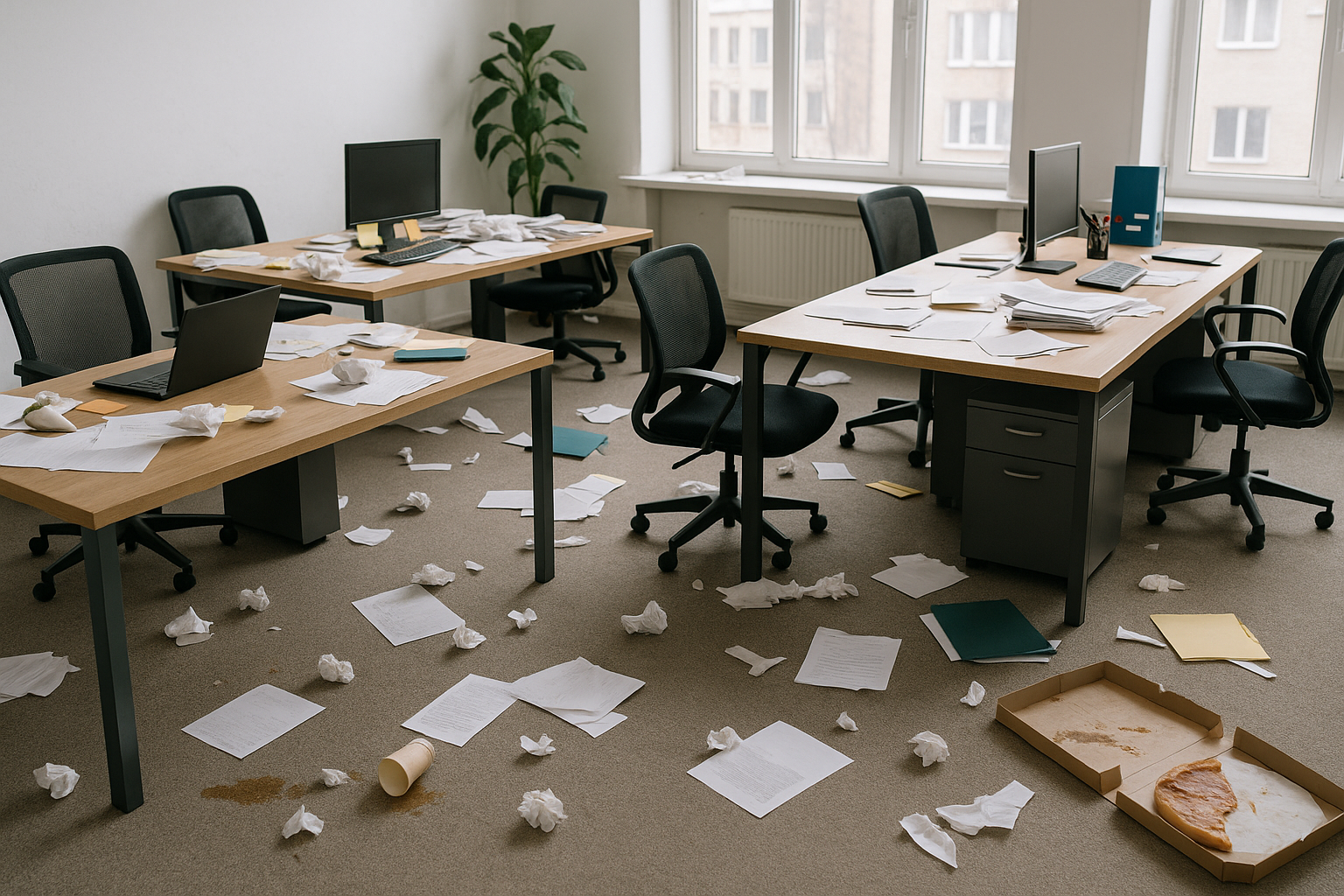 Tak wyglądało biuro po imprezie integracyjnej w sobotę.